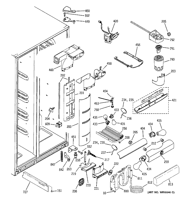 FRESH FOOD SECTION Diagram and Parts List for PIT23SGRCSV  General Electric Refrigerator