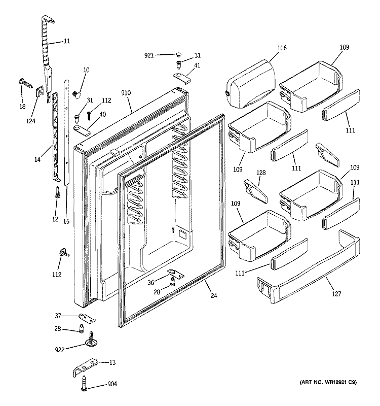 FRESH FOOD DOOR Diagram and Parts List for PTS25SHRCRBS  General Electric Refrigerator