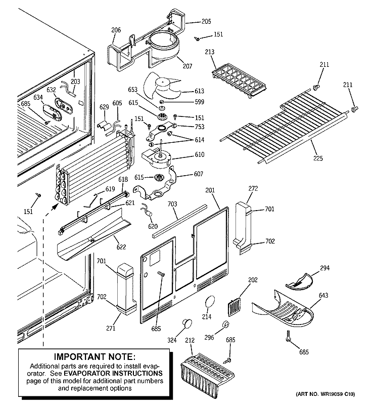 FREEZER SECTION Diagram and Parts List for GTG25DBSARWW  General Electric Refrigerator