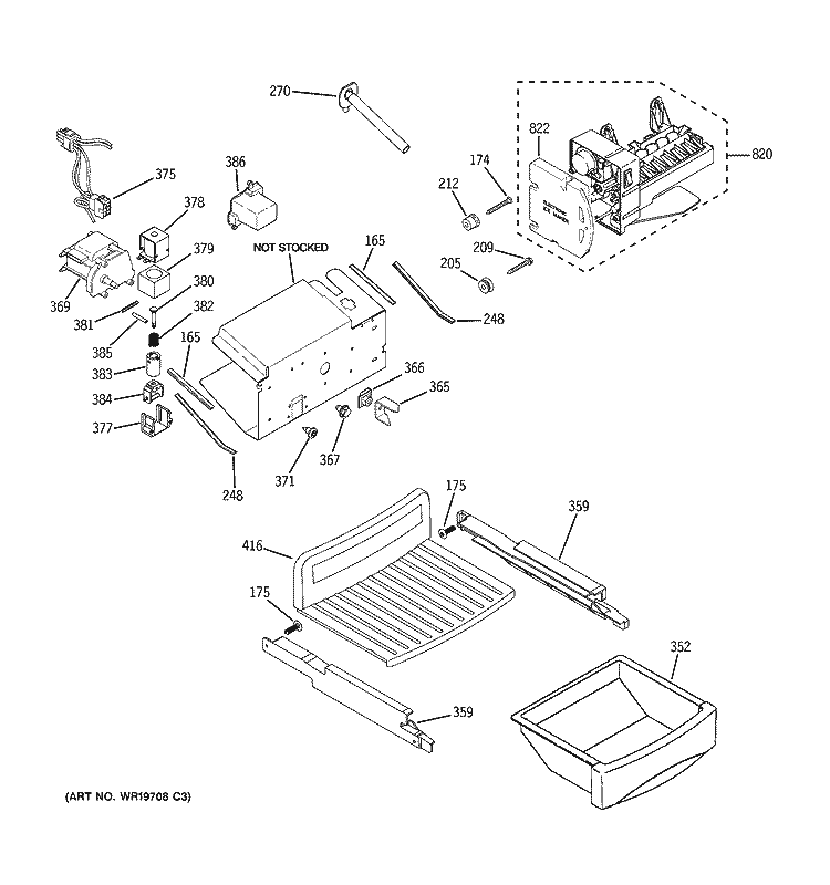 ICE MAKER & DISPENSER Diagram and Parts List for PIT23SCRCSV  General Electric Refrigerator