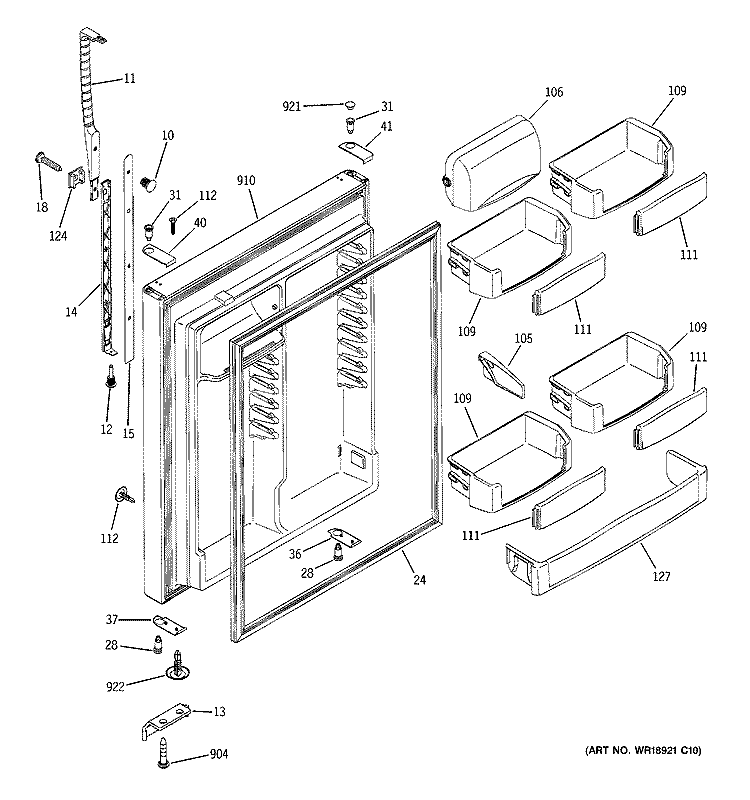 FRESH FOOD DOOR Diagram and Parts List for PTS25LBMBRCC  General Electric Refrigerator