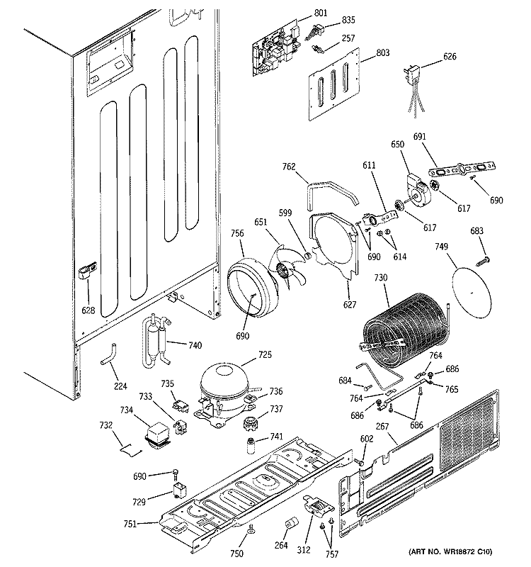 SEALED SYSTEM & MOTHER BOARD Diagram and Parts List for PTS25LBMBRCC  General Electric Refrigerator