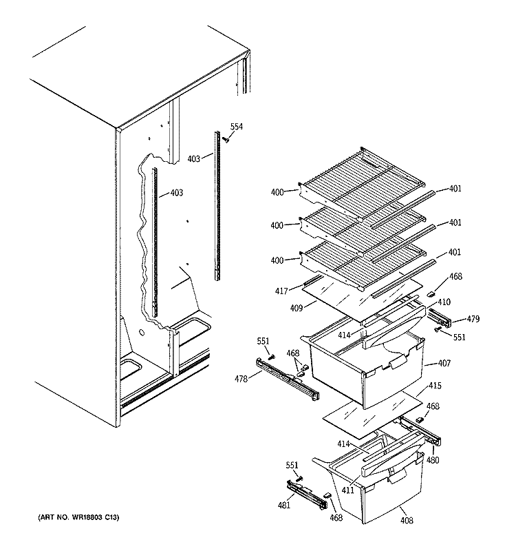 FRESH FOOD SHELVES Diagram and Parts List for RSG20DDPHFWW  General Electric Refrigerator