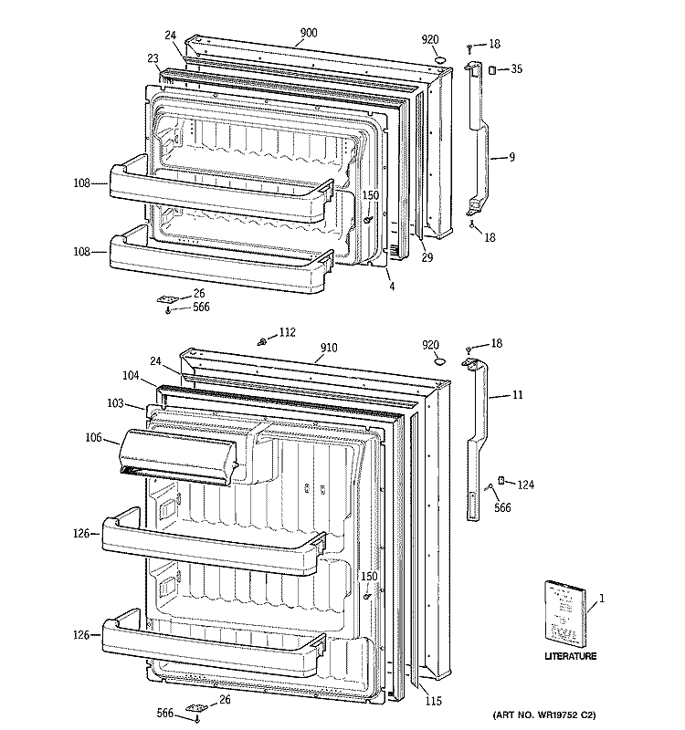 DOORS Diagram and Parts List for HTT16BBSERWW  Hotpoint Refrigerator