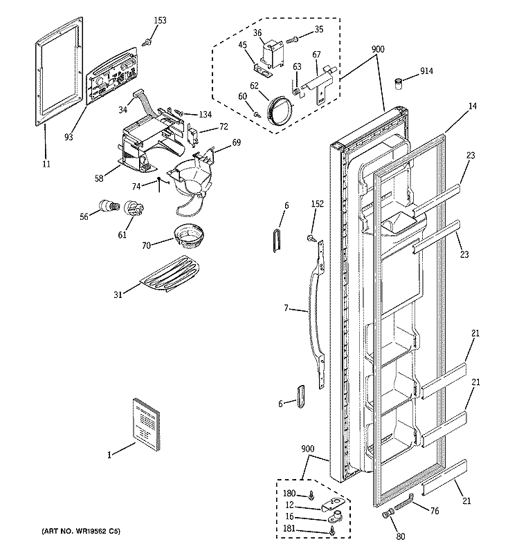 FREEZER DOOR Diagram and Parts List for HSS25GFPHWW  Hotpoint Refrigerator