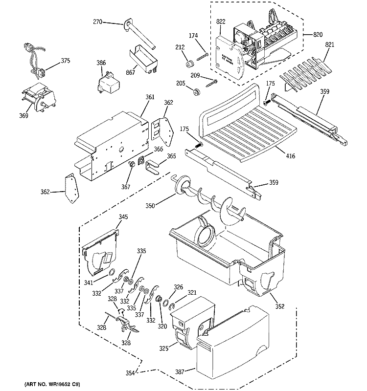 ICE MAKER & DISPENSER Diagram and Parts List for GCR23YLRCWW  General Electric Refrigerator