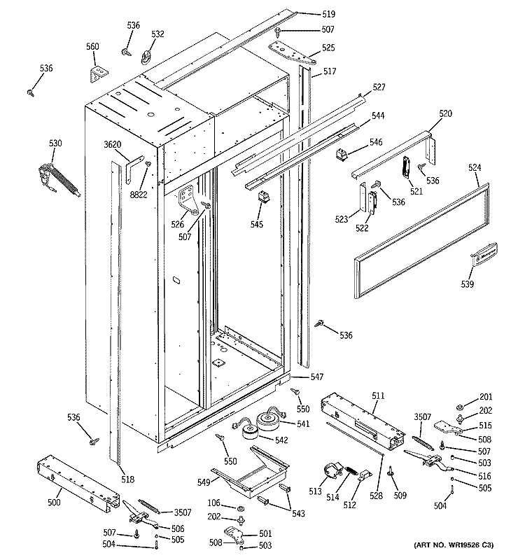 CASE PARTS Diagram and Parts List for ZIS480NRC  General Electric Refrigerator