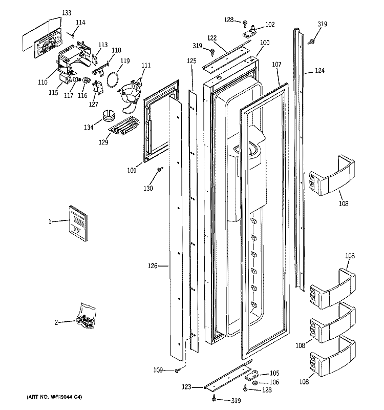 FREEZER DOOR Diagram and Parts List for ZSGB420DMB  General Electric Refrigerator