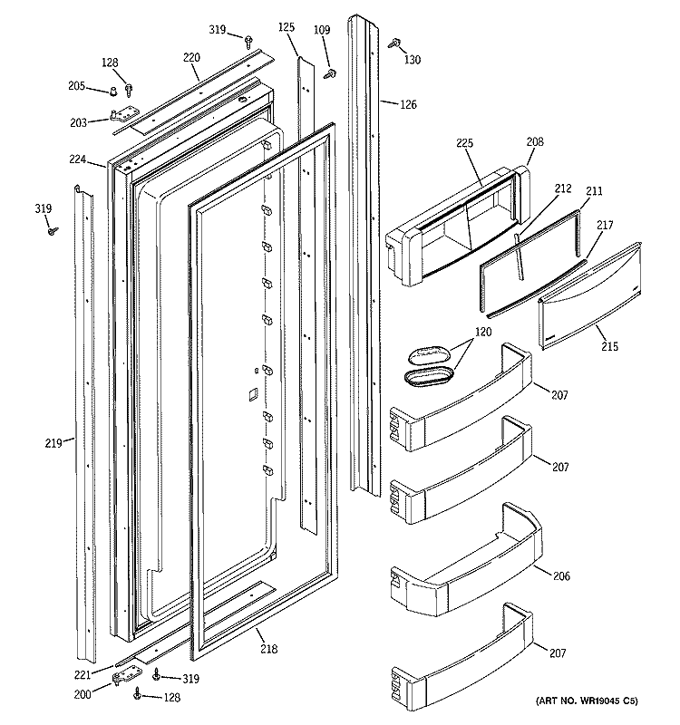 FRESH FOOD DOOR Diagram and Parts List for ZSGB420DMB  General Electric Refrigerator