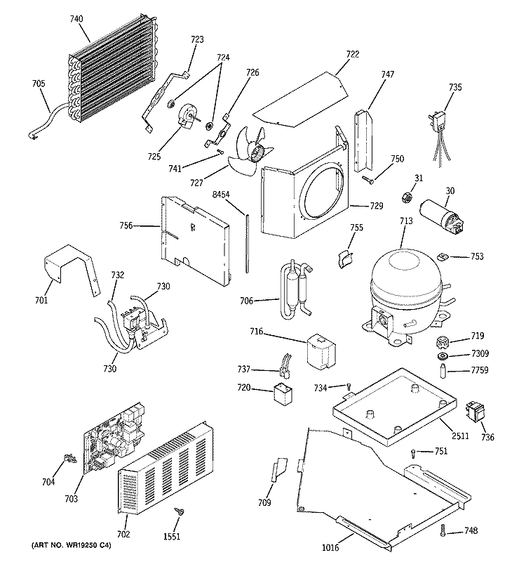 SEALED SYSTEM & MOTHER BOARD Diagram and Parts List for ZSGS420DMBSS  General Electric Refrigerator