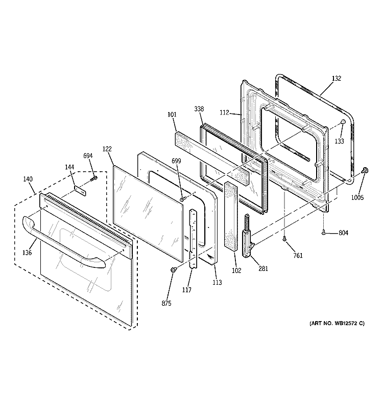 UPPER DOOR Diagram and Parts List for JKP28BF2BB  General Electric Wall Oven