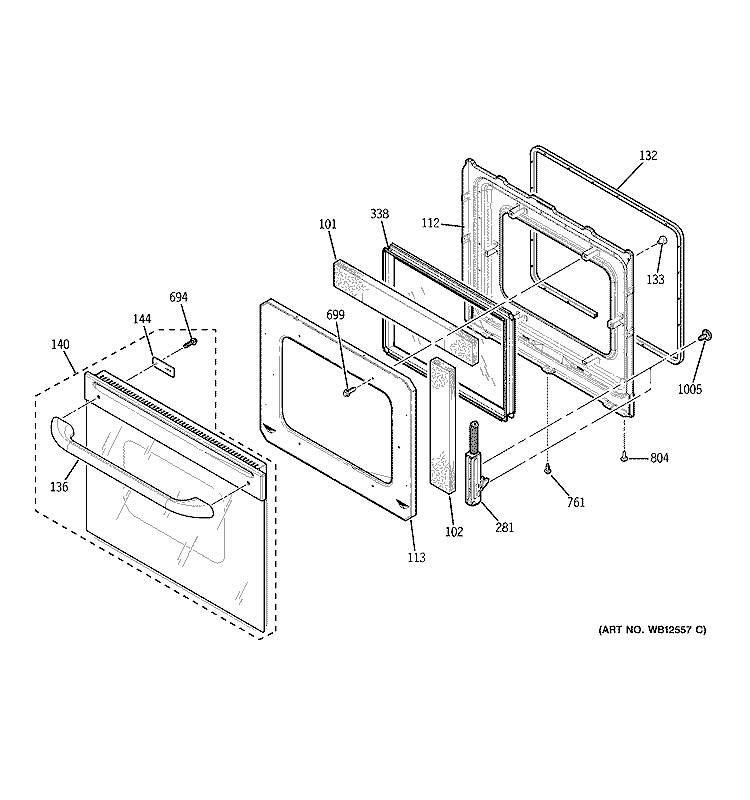 LOWER DOOR Diagram and Parts List for JKP28BF2BB  General Electric Wall Oven