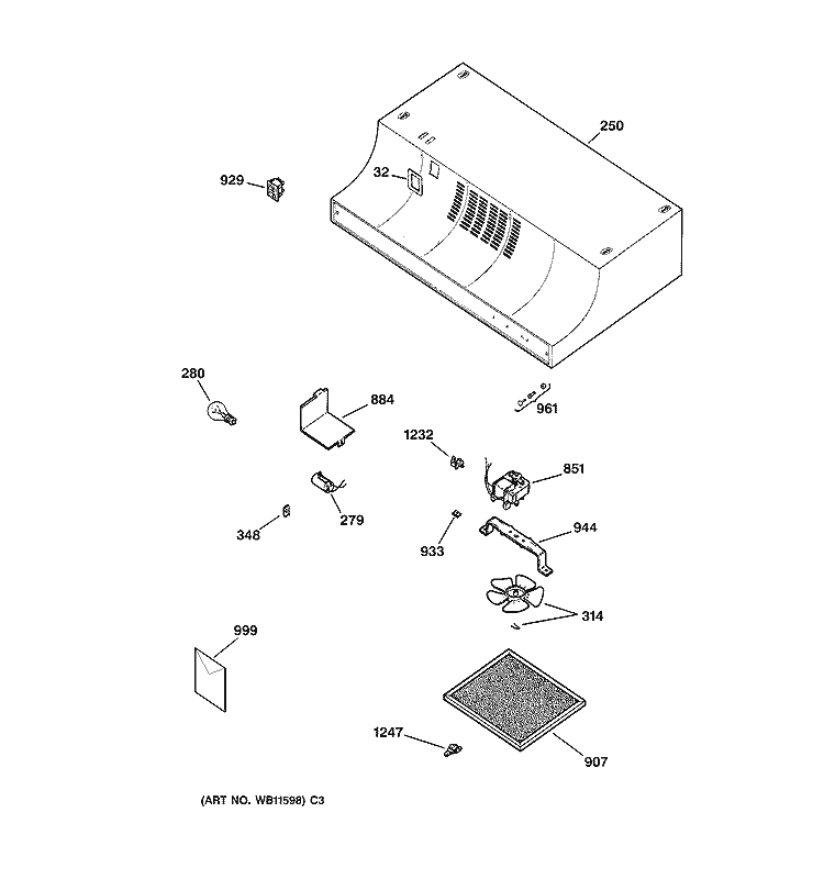 RANGE HOOD Diagram and Parts List for JN327X1CT  General Electric Range Hood