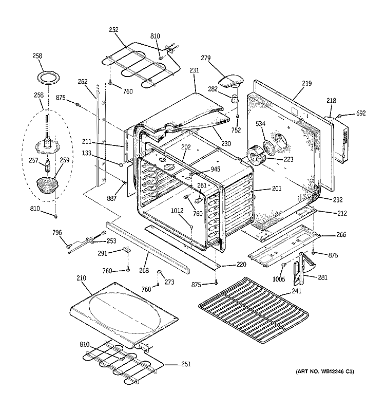 LOWER BODY Diagram and Parts List for JTP56CD1CC  General Electric Wall Oven