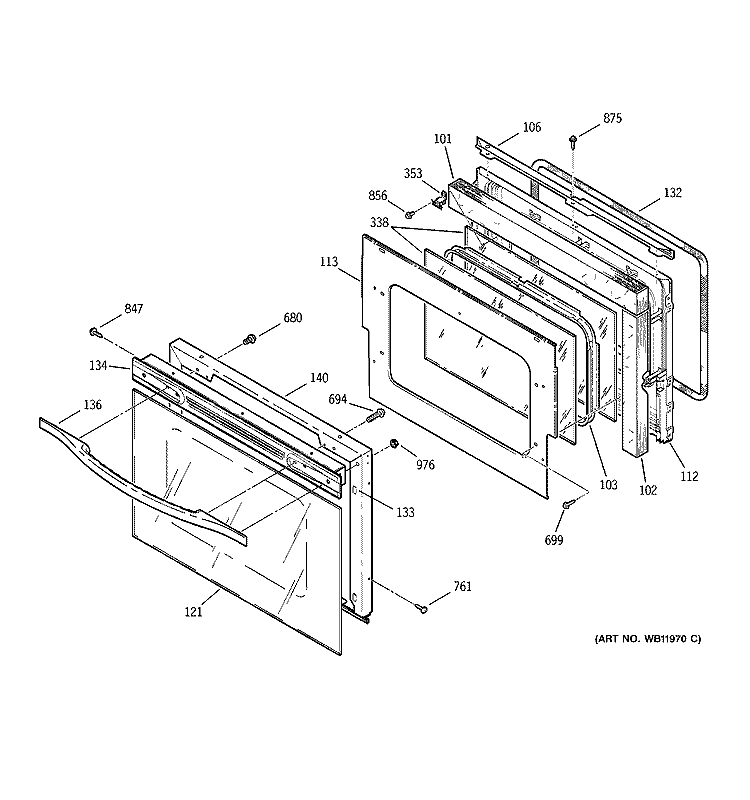 DOOR Diagram and Parts List for JTP56CD1CC  General Electric Wall Oven