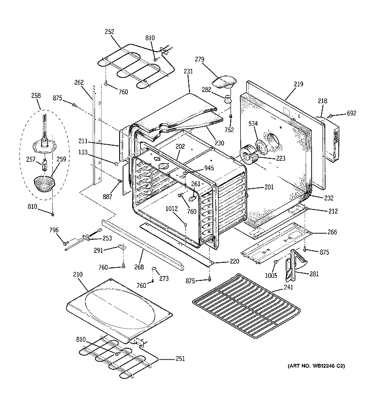 LOWER BODY Diagram and Parts List for JTP56SD1SS  General Electric Wall Oven