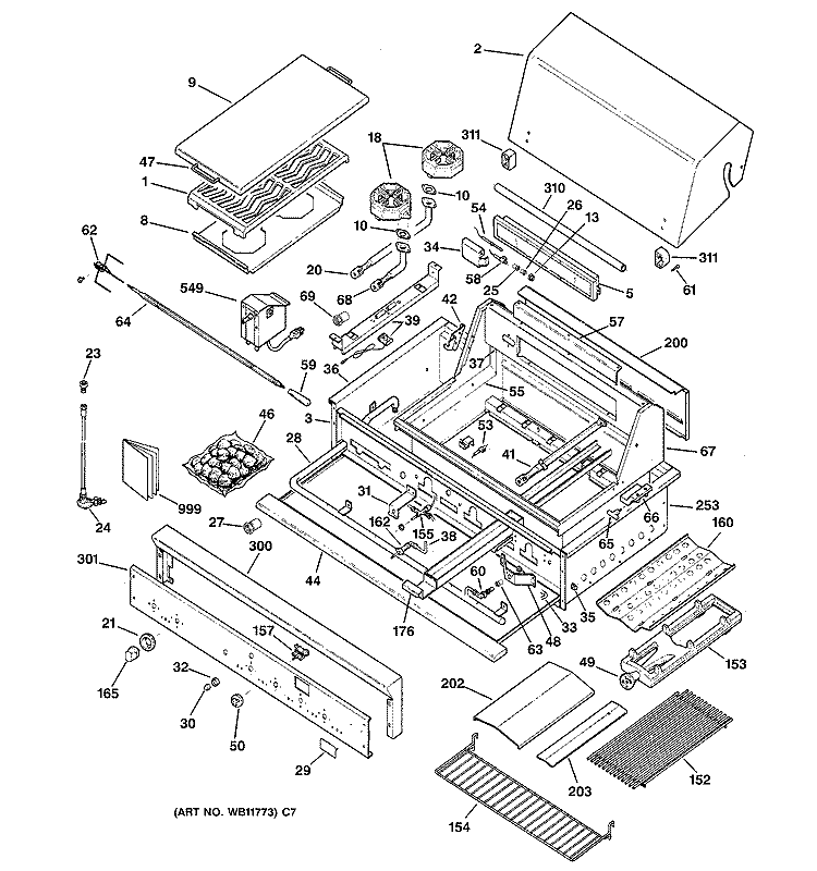 GAS GRILL PARTS Diagram and Parts List for ZGG36L21ASS  General Electric Grill
