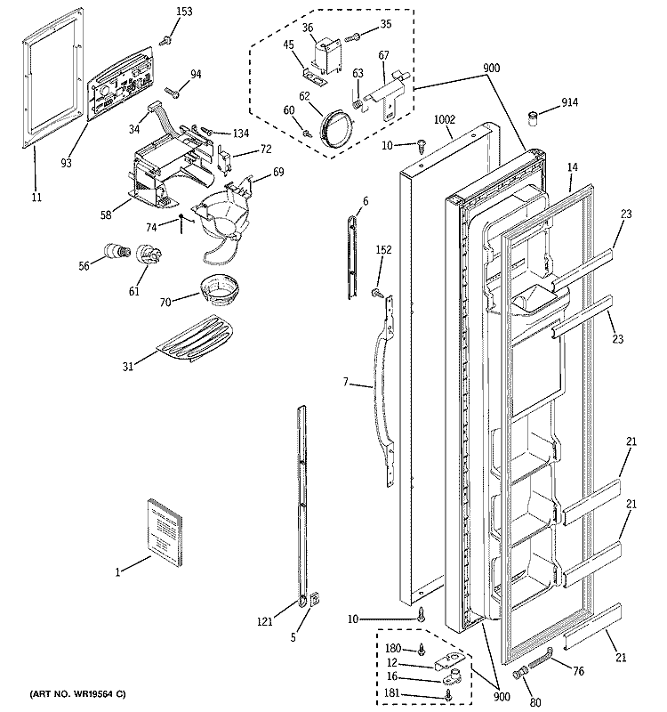 FREEZER DOOR Diagram and Parts List for GSS22SGPHBS  General Electric Refrigerator