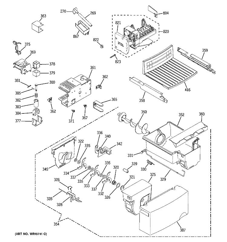 ICE MAKER & DISPENSER Diagram and Parts List for GSS22SGPHBS  General Electric Refrigerator