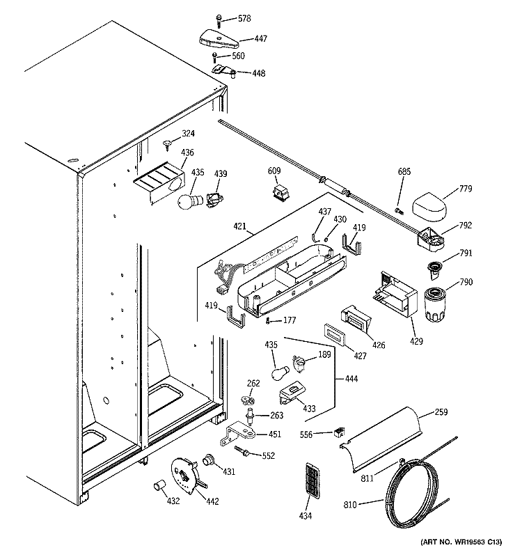 FRESH FOOD SECTION Diagram and Parts List for GSS22SGPHBS  General Electric Refrigerator