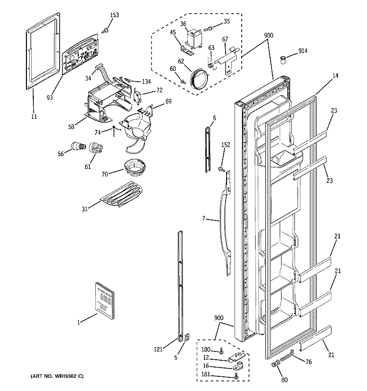 FREEZER DOOR Diagram and Parts List for DSS25JFPHWW  General Electric Refrigerator