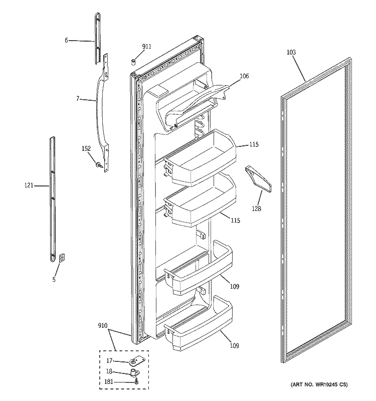FRESH FOOD DOOR Diagram and Parts List for DSS25JFPHWW  General Electric Refrigerator
