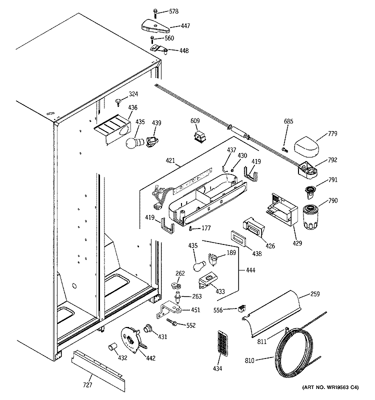 FRESH FOOD SECTION Diagram and Parts List for ESH25XGRECC  General Electric Refrigerator