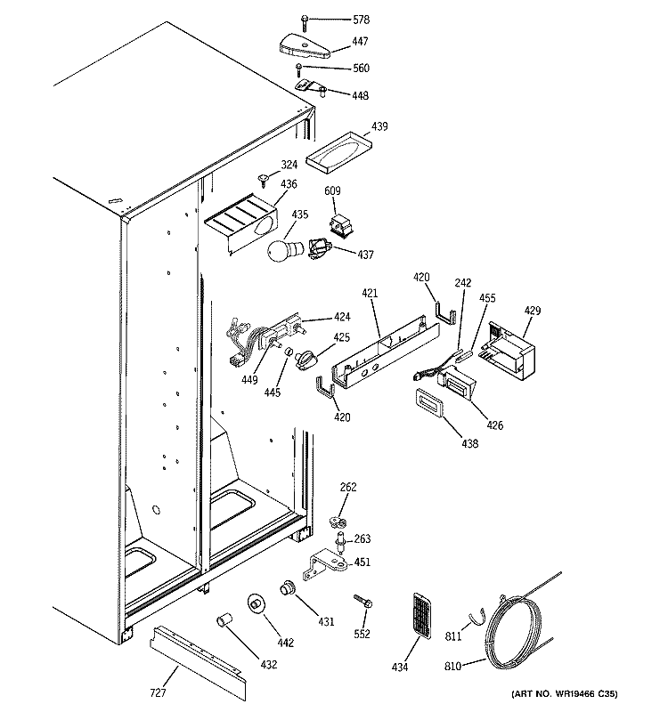 FRESH FOOD SECTION Diagram and Parts List for GSA20IEPHFBB  General Electric Refrigerator