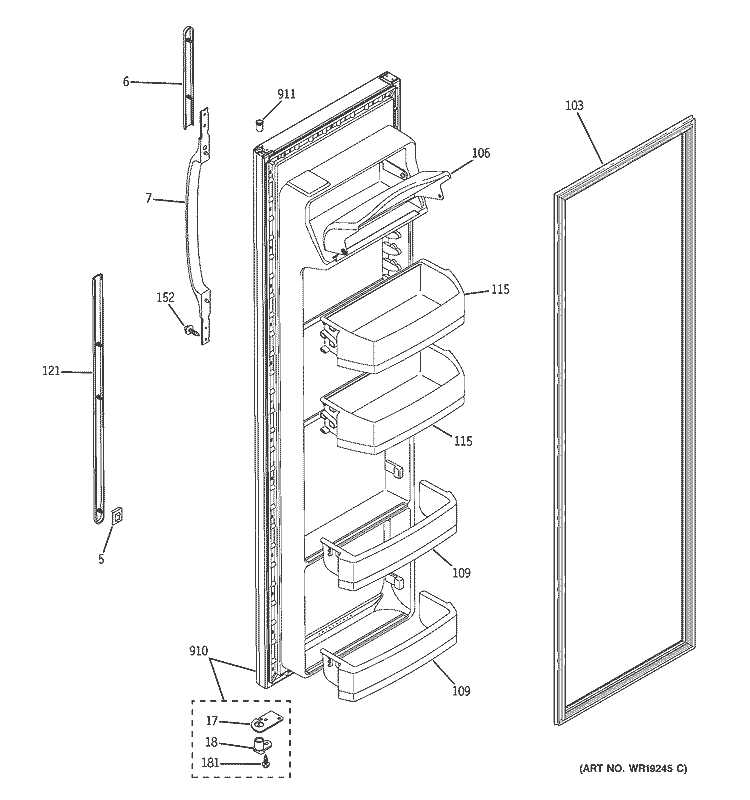 FRESH FOOD DOOR Diagram and Parts List for GSH22JFPHCC  General Electric Refrigerator