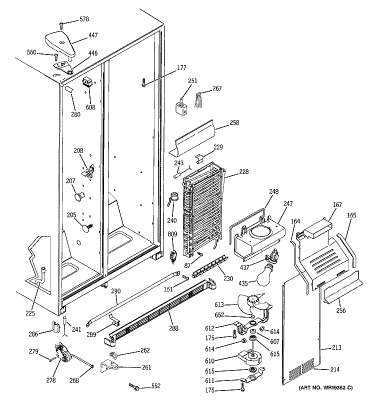 FREEZER SECTION Diagram and Parts List for GSH22JFPHCC  General Electric Refrigerator