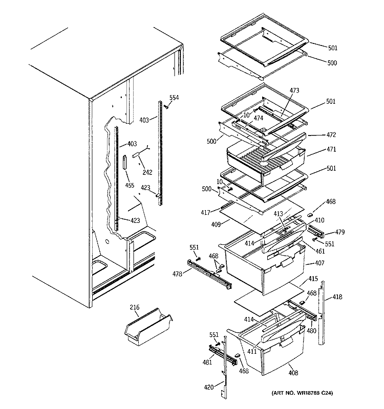 FRESH FOOD SHELVES Diagram and Parts List for GSH22VGRECC  General Electric Refrigerator