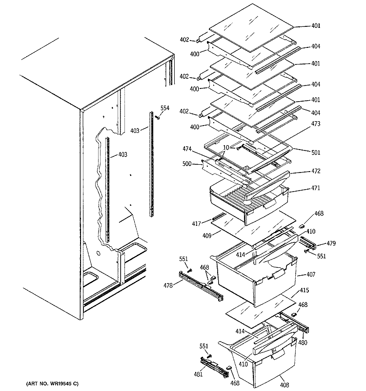 FRESH FOOD SHELVES Diagram and Parts List for GSH25IGRECC  General Electric Refrigerator