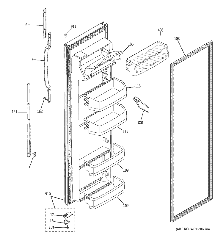 FRESH FOOD DOOR Diagram and Parts List for GSL22QGPHBS  General Electric Refrigerator