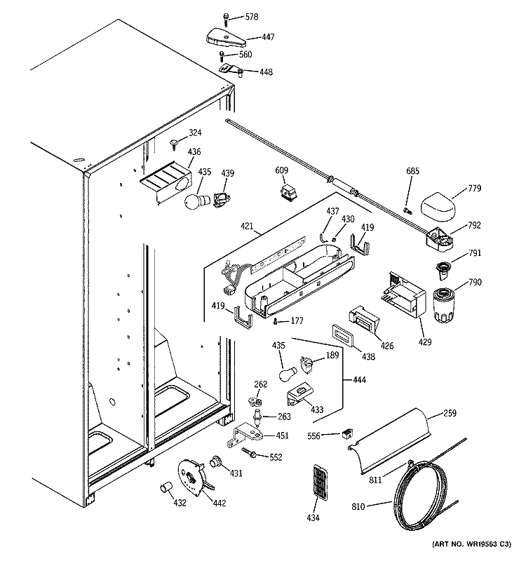 FRESH FOOD SECTION Diagram and Parts List for GSL25QGPHBS  General Electric Refrigerator