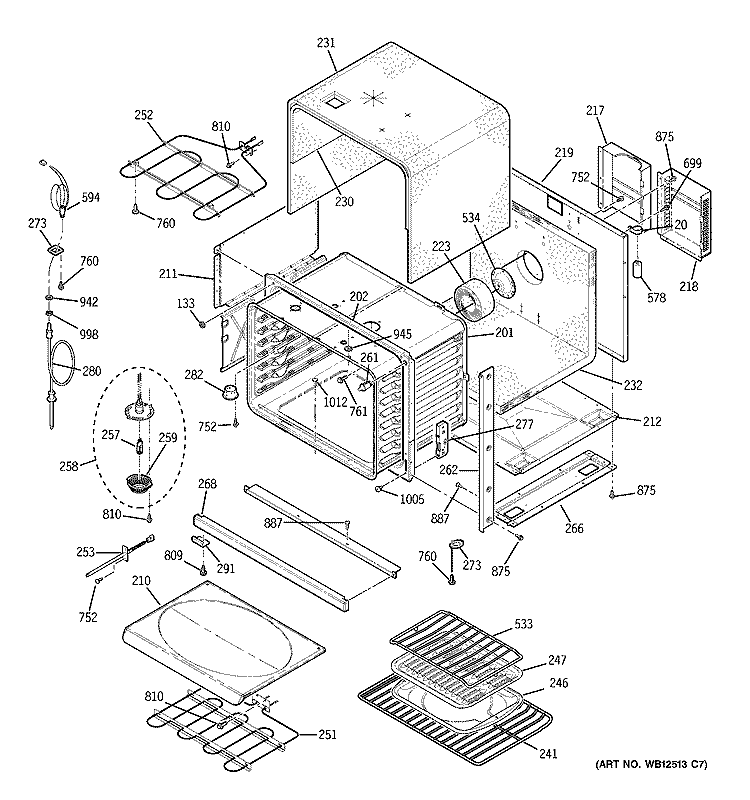 BODY PARTS Diagram and Parts List for JCT915SK1SS  General Electric Wall Oven