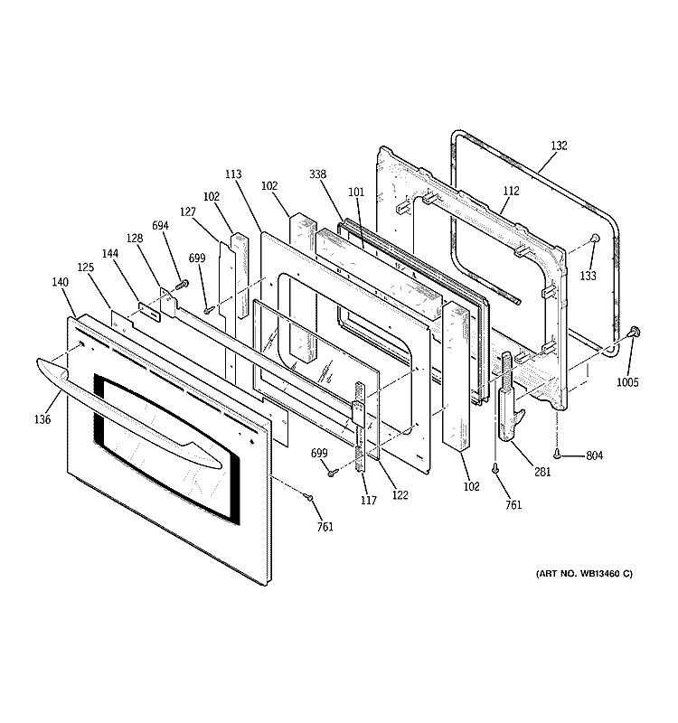 DOOR Diagram and Parts List for JCT915SK1SS  General Electric Wall Oven