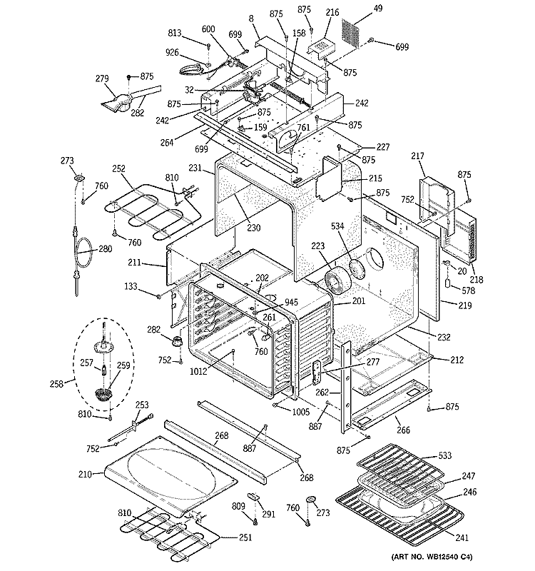 BODY PARTS Diagram and Parts List for JT965SK1SS  General Electric Microwave Oven Combo