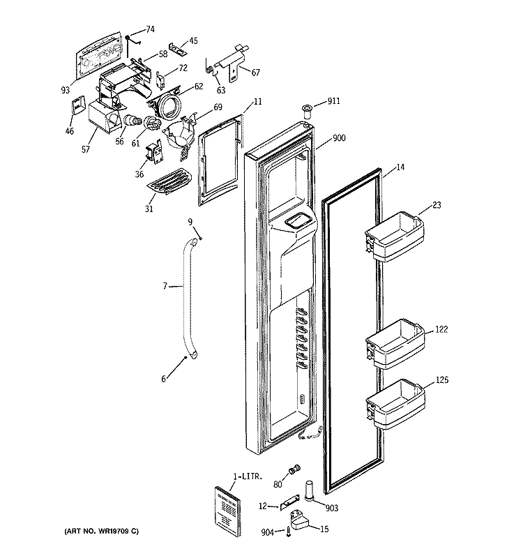 FREEZER DOOR Diagram and Parts List for GCG21YESAFSS  General Electric Refrigerator
