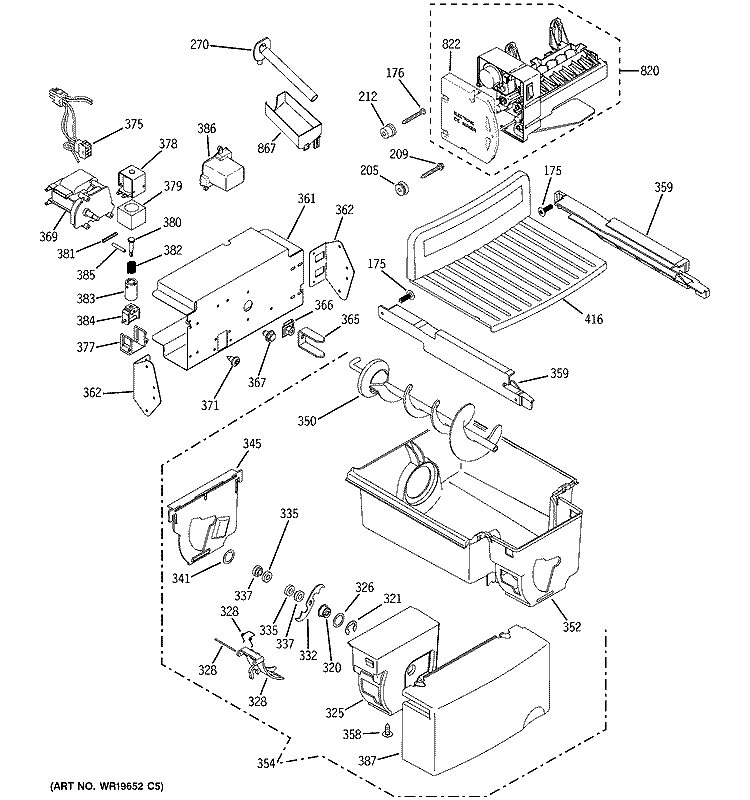 ICE MAKER & DISPENSER Diagram and Parts List for GCG21YESAFSS  General Electric Refrigerator