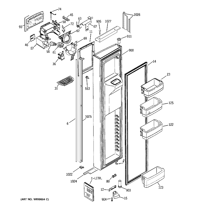 FREEZER DOOR Diagram and Parts List for GIG21IESAFWW  General Electric Refrigerator