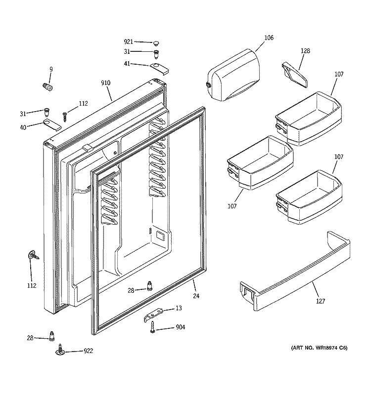 FRESH FOOD DOOR Diagram and Parts List for GTH22SBSARSS  General Electric Refrigerator