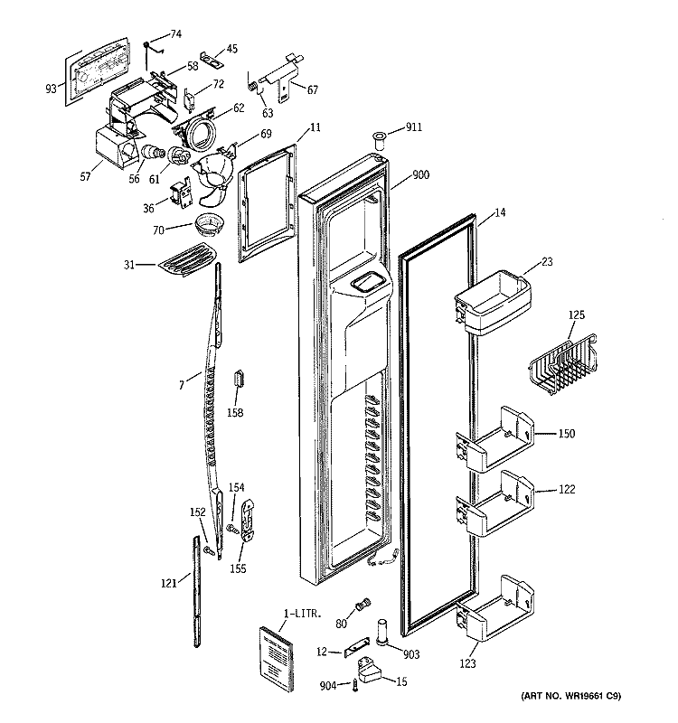 FREEZER DOOR Diagram and Parts List for PCG23MISAFWW  General Electric Refrigerator