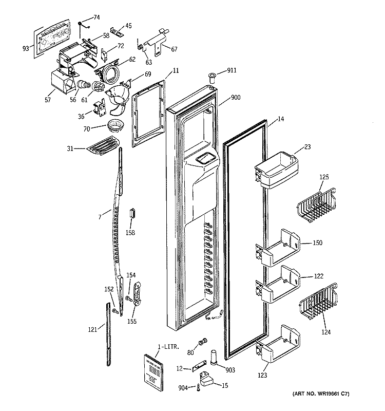 FREEZER DOOR Diagram and Parts List for PCG23SISAFBS  General Electric Refrigerator
