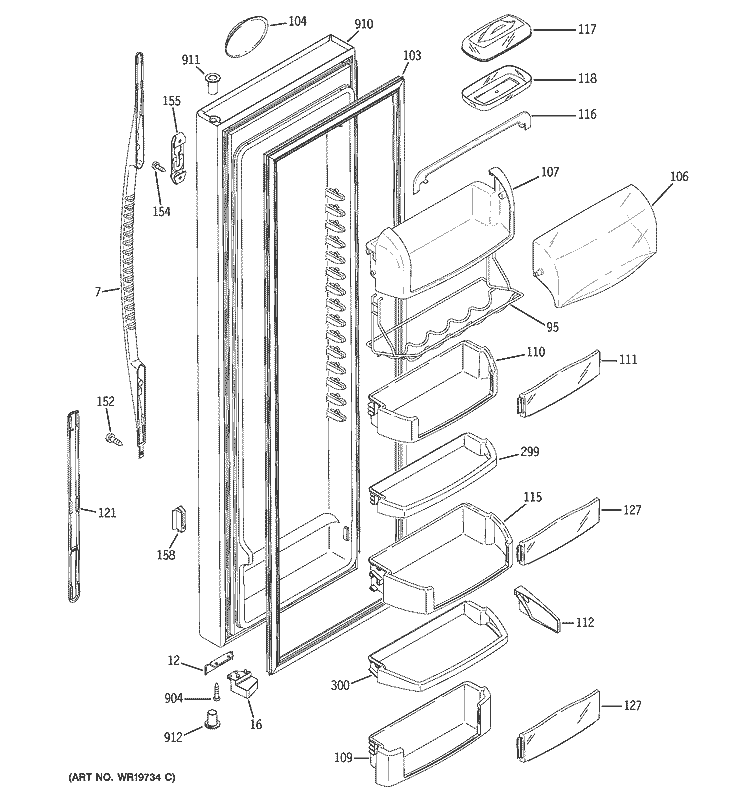 FRESH FOOD DOOR Diagram and Parts List for PCG23SISAFBS  General Electric Refrigerator