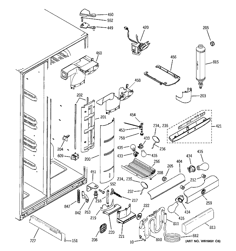 FRESH FOOD SECTION Diagram and Parts List for PCG23SISAFBS  General Electric Refrigerator