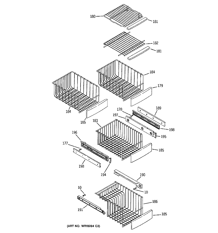 FREEZER SHELVES Diagram and Parts List for PSG25SGSACBS  General Electric Refrigerator