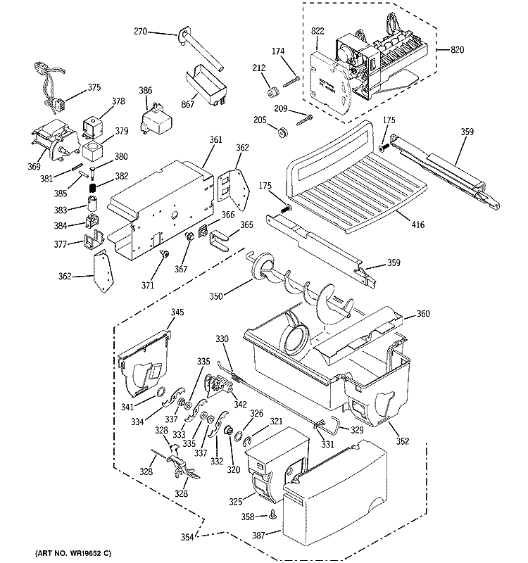 ICE MAKER & DISPENSER Diagram and Parts List for PSG25SGSACBS  General Electric Refrigerator