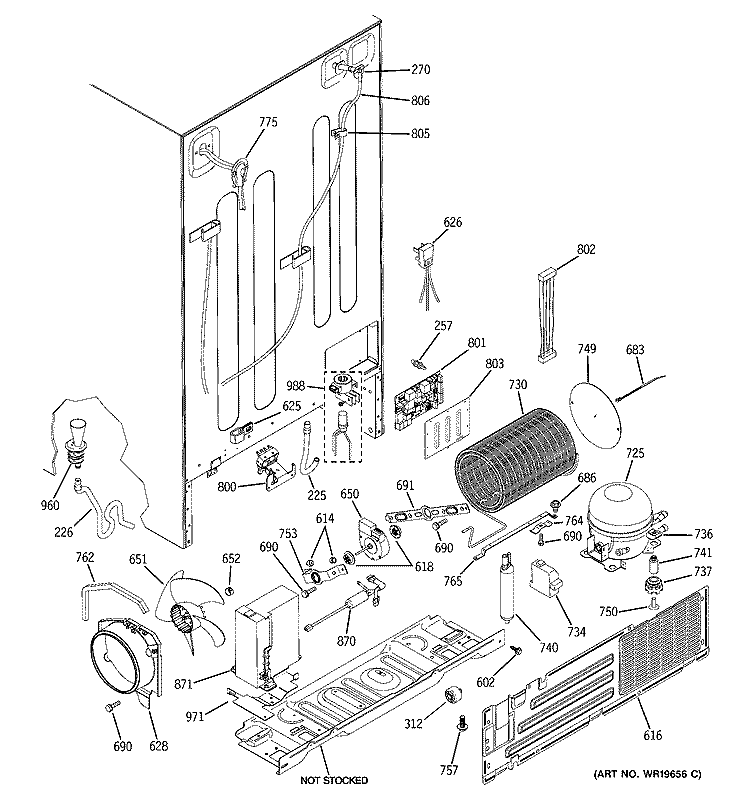 SEALED SYSTEM & MOTHER BOARD Diagram and Parts List for PSH23PSRBSV  General Electric Refrigerator