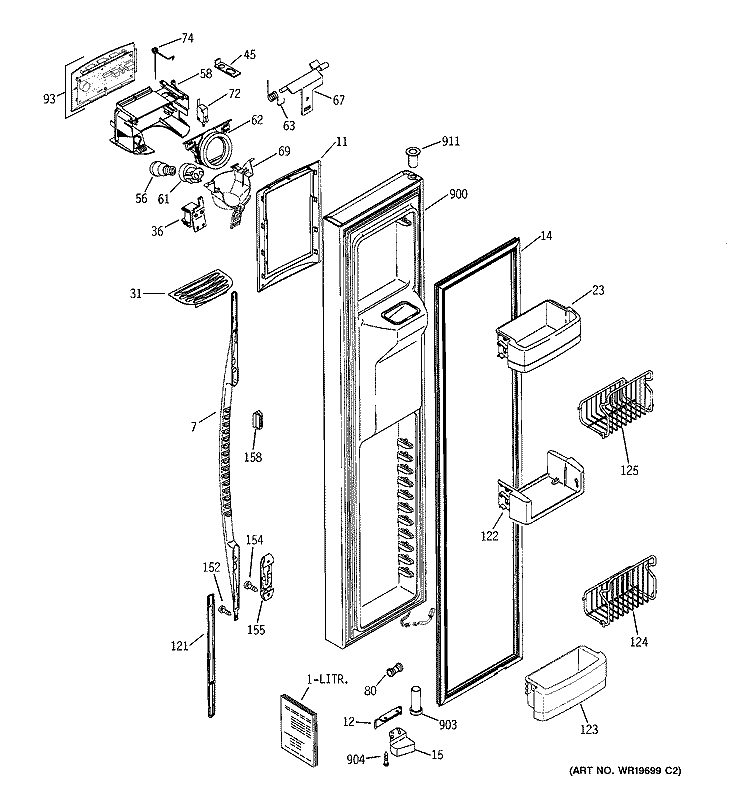 FREEZER DOOR Diagram and Parts List for PSK25MGRBCCC  General Electric Refrigerator