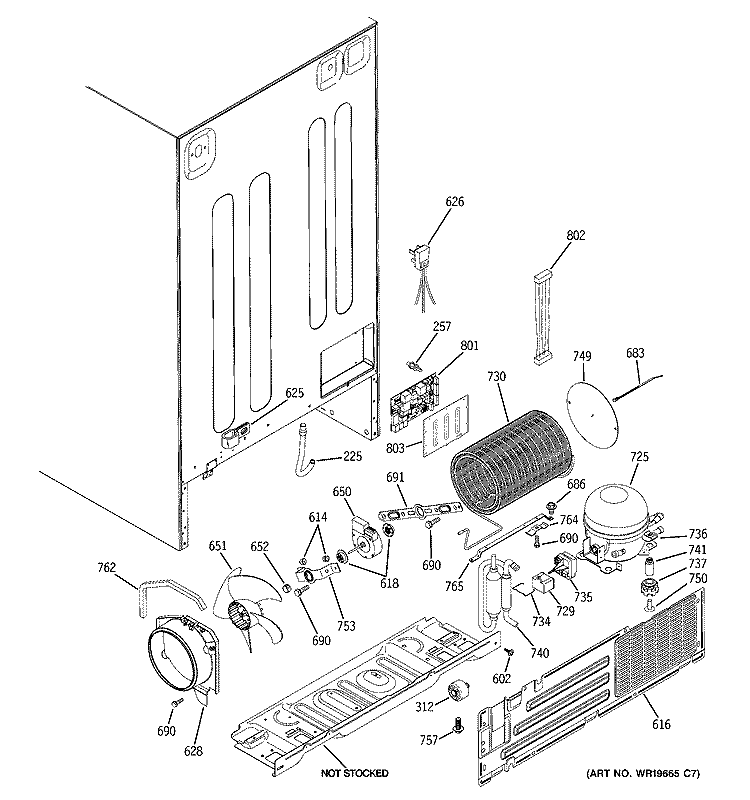 SEALED SYSTEM & MOTHER BOARD Diagram and Parts List for GSR23YBPCWW  General Electric Refrigerator